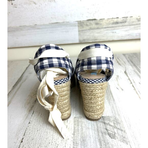 Draper James Womens 9 Navy Blue White Gingham Wedge Espadrille Sandals Shoe NEW - Picture 5 of 10